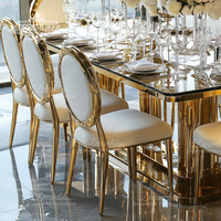 Table de mariage en verre avec miroir rectangle moderne Mobilier de banquet en acier inoxydable et or pour les repas et les fêtes d'hôtel