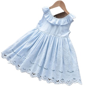 Vêtements pour enfants, robes de marque pour bébés, robe longue bleue pour filles en tissu de coton de Chine - Product Image 1