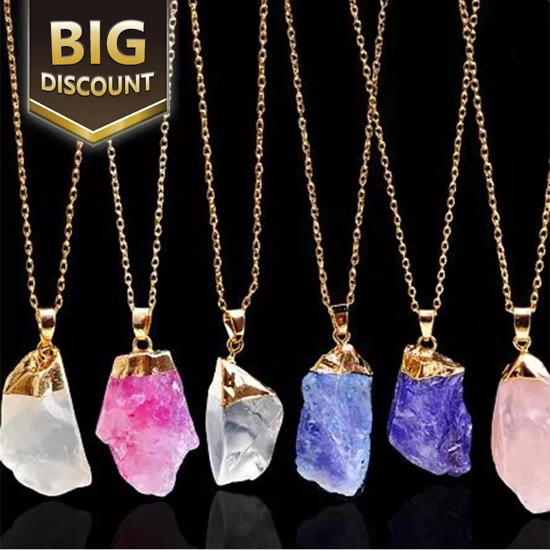 Lancui Reiki Healing Irregular Gemstone Natural Rainbow Crystal Dipped Rock Rough Raw Amethyst Druzy Stone Pendants Necklace