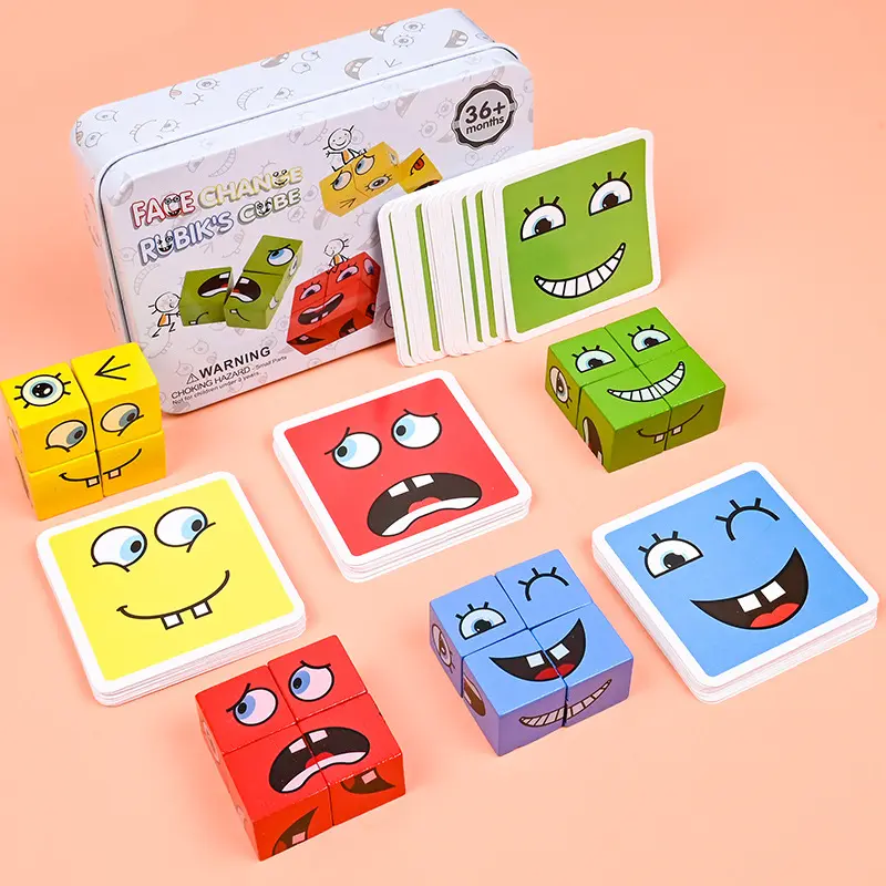 Cube blocs de construction jouets de jeu pour enfants jeux de société parent-enfant jouets de niveau de défi en bois