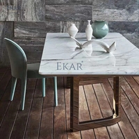Ensemble de table à manger rectangulaire moderne au design élégant avec pieds en métal durable, meubles en bois, maison, villa, hôpital, bar de mariage