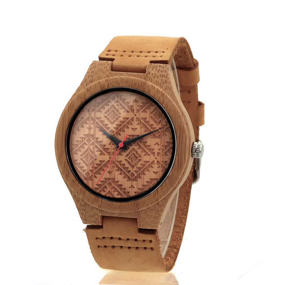 Montre de marque en bois de bambou, avec cuir véritable, mouvement japonais, très bonne qualité, 12/50% de réduction