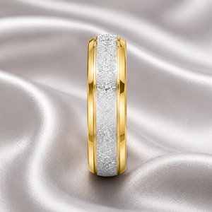 Bague JLM moderne bicolore or et argent, en acier inoxydable sablé givré, bijoux de mariage de luxe en gros - Product Image 2