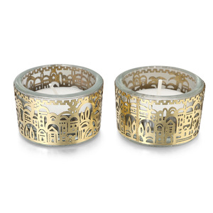 Candelabro Israelí de Cristal, Portavelas de Metal, Diseño Emmanuel, Artesanía Vintage, Menorah Judía de Hanukkah, Jerusalén - Product Image 5