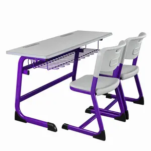 Classroom Furniture Combined Double School Desk And Chair 2 Student University Double School Desk Wooden School Desk