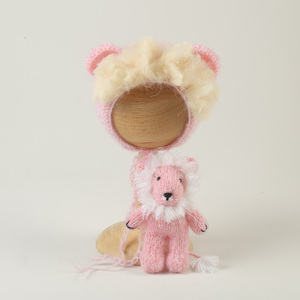 Mohair <span class=keywords><strong>tricot</strong></span>é Lion chapeau jouet ensemble nouveau-né photographie tenue <span class=keywords><strong>Kit</strong></span> Amigurumi animaux jouets bébé Photo Prop Teddy Bear <span class=keywords><strong>Bonnet</strong></span> - Product Image 2