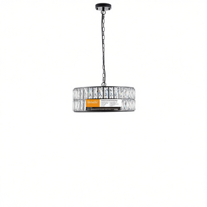 Lámpara Colgante Moderna de Cristal con Forma de Tambor, 18 Pulgadas, Marco de Hierro Negro, 6 Luces, Lámpara de Techo para Sala de Estar, Bombilla LED E27 - Product Image 1