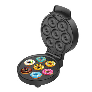 Machine à beignets électrique 7 trous ronds, antiadhésive, chauffage double face, prise US, noire, appareil de cuisine pour boulangerie - Product Image 1