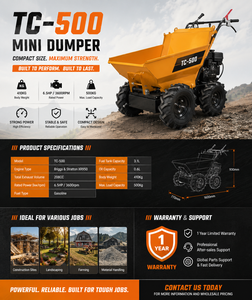 Minidumper de orugas barato en oferta con envío gratis EPA CE EUR5, camión pequeño hidráulico de 300 kg de carga para terrenos de jardín - Product Image 2