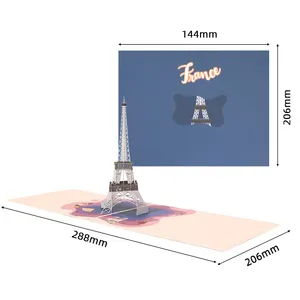 Winpsheng Impressão Personalizada Cartões Pop-up Magnífico Edifício 3D Torre Eiffel Cartão