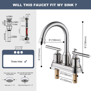 America Style UPC Ceramic Cartridge Bathroom Faucet Dual Handle 4 Inch Centerset Basin Sink Faucet with Lift-rod Pop Drain - Product Image 5