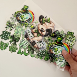 St. Patrick's Day Clover UV for DTF <b>Transfer</b> Cup Wraps for 16oz Libbey <b>Glass</b> 24oz Tumblers Screen Printing Usage for - Product Image 1