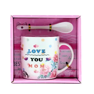 Taza de café de porcelana con diseño OEM ODM, Taza de cerámica para agua, leche, desayuno, día de la madre, con caja de regalo