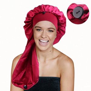 Satin Bonnet Women Long Bonnets for <b>Braids</b> Custom Logo Snap Sleep Cap With Button - Product Image 1
