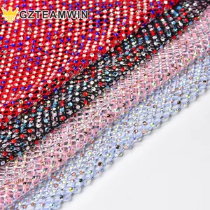 Großhandel Fabrik preis 24*40cm Soft Hotfix holo graphisch glänzender Strass Kristall Mesh Stoff Zubehör Stretch Net für Kleid