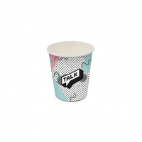 Gobelet en papier cylindrique jetable écologique et recyclable de 180 ml (6 oz) avec couvercle à rabat, motif de dessin animé, design moderne, pour fêtes, marque blanche