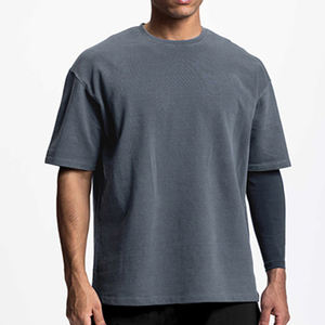 T-shirt ample et épais à épaules tombantes, style streetwear décontracté, coupe carrée, 100% coton, col rond, t-shirt vierge pour homme - Product Image 1