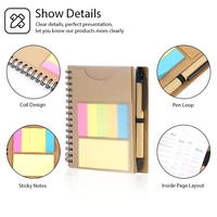 Carnet à spirale avec couverture en kraft, logo personnalisé, mini-carnet, bloc-notes avec papier adhésif, bloc-notes avec stylo, fournitures scolaires