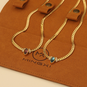 Collar de piedra natural curativa minimalista MX, joyería chapada en oro de 18 quilates <span class=keywords><strong>Figaro</strong></span> a la moda para mujeres, regalos de piedra natal - Product Image 2