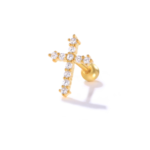 Boucles d'oreilles clous torsadées en argent sterling 925 ROXI avec croix et zircon diamanté, plaqué or 18 carats pour femme - Product Image 1