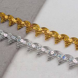 DIYコスチューム裁縫25MM 9 <span class=keywords><strong>m</strong></span>編組スパンコールレーストリミングゴールド生地レースDancewewwareメタリックタッティングトリムレース - Product Image 2