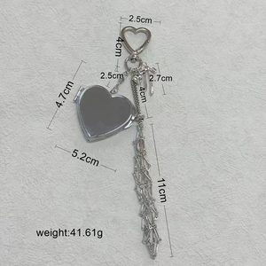 QYS Custom Logo Stainless Steel Mesh Lipstick Holder Keychain Portable Lipstick Net Bag with <b>Mirror</b> <b>Star</b> Charm for Women Gift - Product Image 6