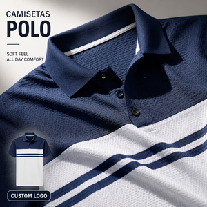 Chemises Polo Personnalisées de Luxe pour Hommes, Chemise de Golf Bleu Marine et Blanc Texturé, Broderie Personnalisée sur Commande, Fournisseur - Product Image 1