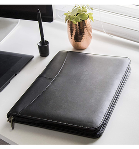 Map Portofolio Ritsleting <span class=keywords><strong>3</strong></span> Cincin dengan Bantalan Tulis Kulit PU Folder Profesional untuk Wawancara Bisnis Kantor, Hitam Cokelat - Product Image 6