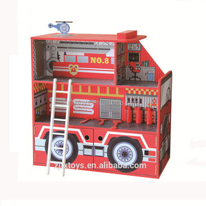 Grande maison de poupée en <span class=keywords><strong>bois</strong></span> 2 en 1 sur le thème de la caserne de pompiers, jouet éducatif pour filles et enfants - Product Image 2