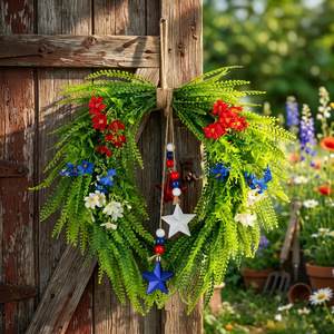 Guirlande patriotique pour la fête de l'indépendance, guirlande de fougères, fleurs rouges, blanches et bleues, ornements <span class=keywords><strong>en</strong></span> forme d'étoiles, guirlande suspendue pour le 4 <span class=keywords><strong>juillet</strong></span>, décoration murale - Product Image 2