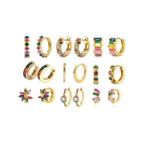 Spilla da balia personalizzata all'ingrosso nuovi orecchini orecchini con polsino dell'orecchio placcati in oro cerchi orecchini con zirconi colorati per le donne