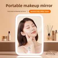 Miroir de maquillage LED de bureau à éclairage simple face, alimenté par USB, miroir de vanité compact pliable, portable pour étudiants et dortoirs, lumière de beauté
