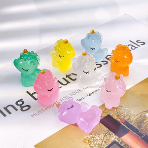 Q Version Cartoon Transparent Luminous Unicorn Mobile Phone Holder Closed Eyes DIY Jewelry Accessory with Resin Small Ornaments