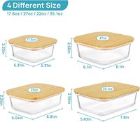 Récipients de stockage des aliments en verre avec couvercles en bambou, lot de 4 récipients en verre pour la préparation des repas Boîte à lunch Bento