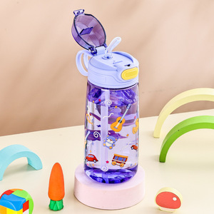 Botellas de Agua de Plástico de 550 ml con Diseño de Dibujos Animados para Niños, con Pajita y Tapa, Portátiles, para Niños Pequeños, Regalo para el Día del Niño - Product Image 2