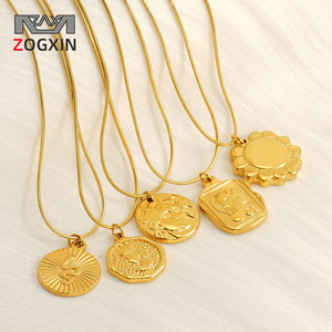 ZOGXIN Gold Plated Pendant Necklace Stainless Steel Snake Chain Fashionable Women's Jewelry Round Sunflower Animal Design - Product Image 1