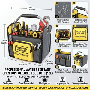 Bolsa de Herramientas Plegable de Poliéster 600D Resistente al Agua de 12 Pulgadas con Asa Superior y Capacidad de 12L para Electricistas y Fontaneros HVAC OEM - Product Image 1
