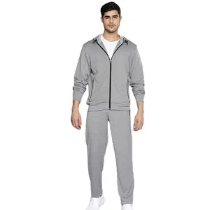 Wholesale Spring Outwear Clothing Zip Up Jacket And Track Pants Men's Heather Grey Tracksuit Set
