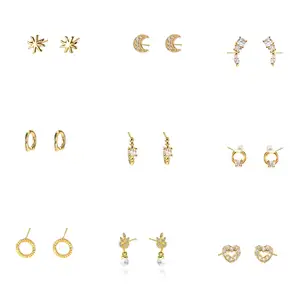 2024 Earrings Jewelry Set 18k Gold Plated Heart Stud Earrings for Women Gift