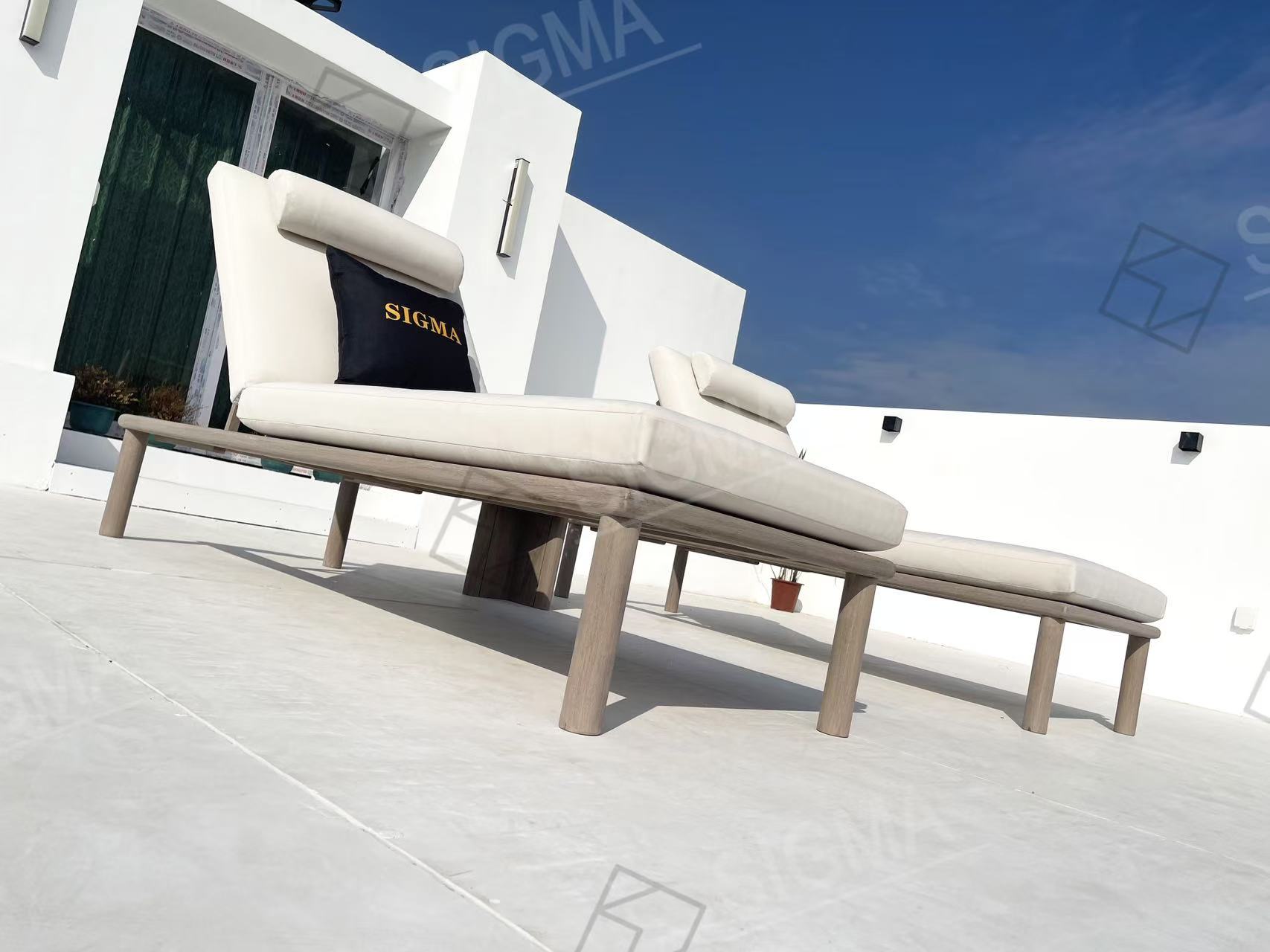 Custom Outdoor Furniture Modern Wood Chaise Garden Daybed Luxury Solid Wooden Teak Beach Sun Lounger