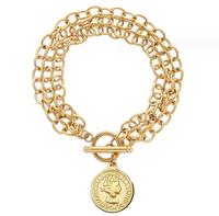 Bracelet pièce Caicai pour femme Bracelet chaîne multicouche en acier inoxydable avec tout le bracelet à boucle OT pendentif pièce de monnaie élégant