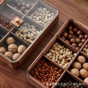 Boîte de rangement en bois de noyer noir à plusieurs compartiments avec couvercle pour organiser les collations, les noix, les fruits, rectangulaire, décorative pour la maison - Product Image 5