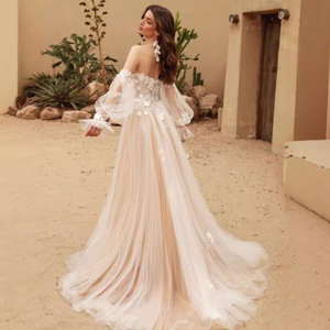 A-Line Tulle Wedding Dress Sweetheart Neckline Empire Waist Nude Back Straps Vintage Style Outdoor Bridal Gown - Product Image 4