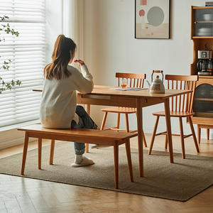 Mesa de Comedor Extensible de Madera Maciza, Rectangular, de Madera de Cerezo, Plegable, para Uso Doméstico, Diseño Simple de Roble Original - Product Image 2