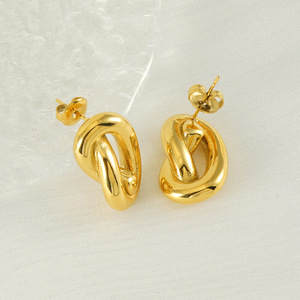 Zogxin Geometric Gold Plated Stud Earrings For Women Titanium Steel Hollow Design - Product Image 3