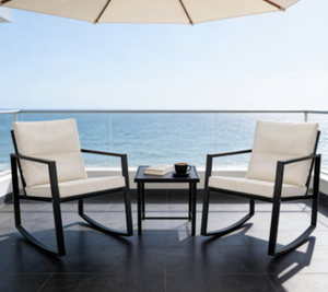 Set di Sedie a Dondolo Moderne <span class=keywords><strong>da</strong></span> Esterno con Telaio in Metallo Resistente per Terrazze, Balconi e Giardini - Product Image 2