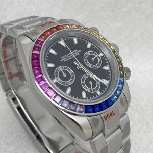 Nouvelle montre chronographe à quartz pour hommes de 39 mm en acier massif avec lunette en cristal coloré, mouvement VK63 - Product Image 2