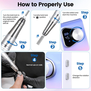 Taladro Eléctrico para Uñas 45000 RPM Recargable con Motor sin Núcleo, Taladro para Uñas Resistente al Agua para Uñas Acrílicas, Kit de Taladro Eléctrico Portátil - Product Image 5