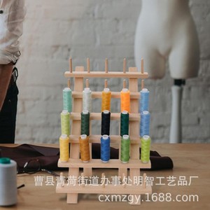 Support à bobines de fil en bois, 3 couches, pliable, portable, organisateur de rangement pour fil à coudre, pour la broderie et l'artisanat - Product Image 5
