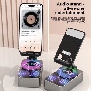 Soporte para Teléfono Móvil Tres en Uno para Altavoz Pequeño, Plegable, Giratorio, con Luces, Multifuncional, Portátil, de ABS - Product Image 4